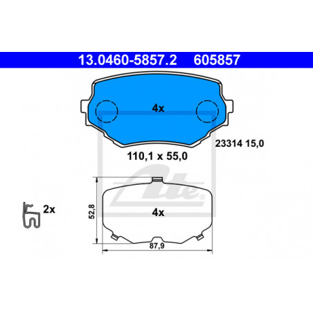 Jeu de quatre plaquettes de frein à disque ATE