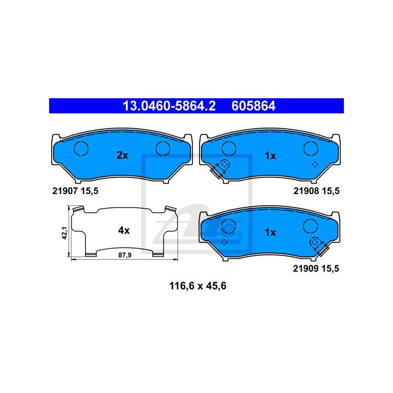 Jeu de quatre plaquettes de frein à disque ATE