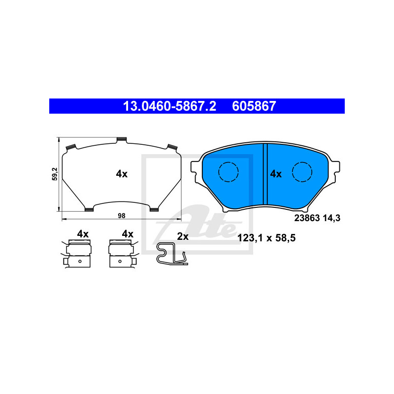 Jeu de quatre plaquettes de frein à disque ATE
