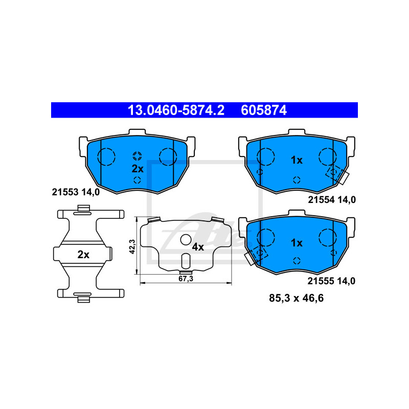 Jeu de quatre plaquettes de frein à disque ATE