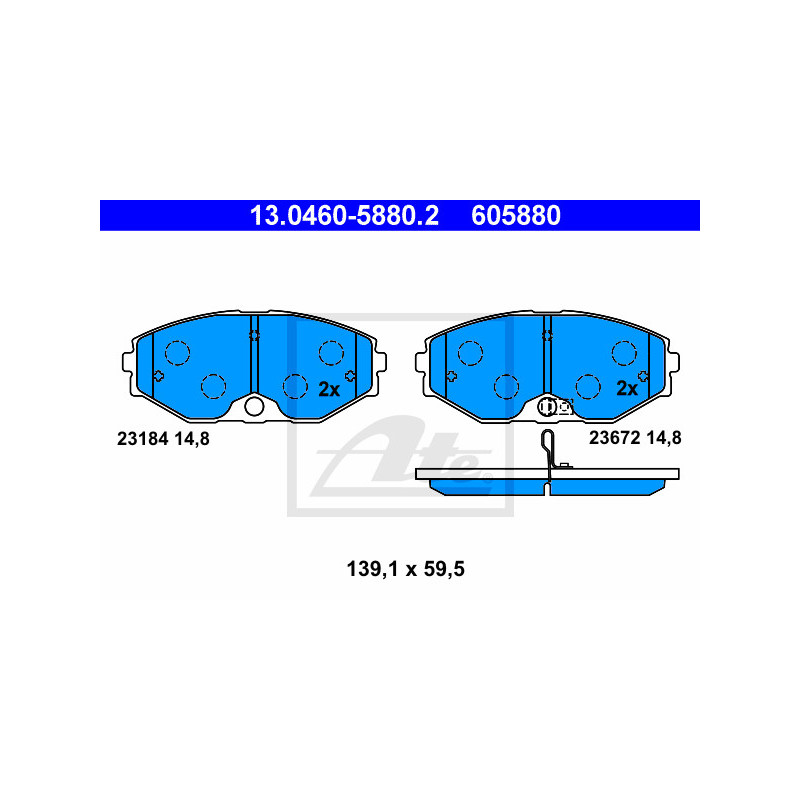 Jeu de quatre plaquettes de frein à disque ATE