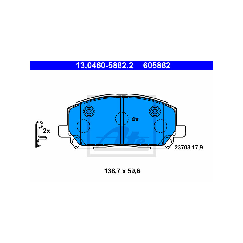 Jeu de quatre plaquettes de frein à disque ATE