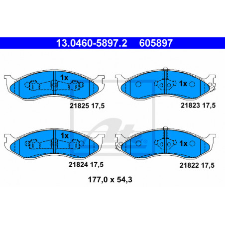 Jeu de quatre plaquettes de frein à disque ATE