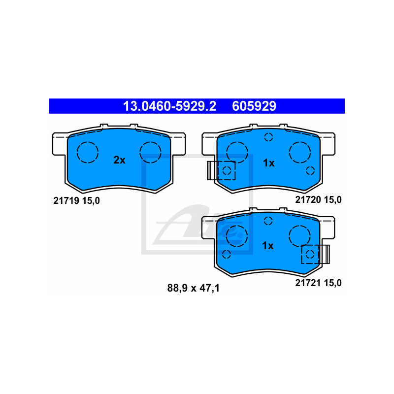 Jeu de quatre plaquettes de frein à disque ATE