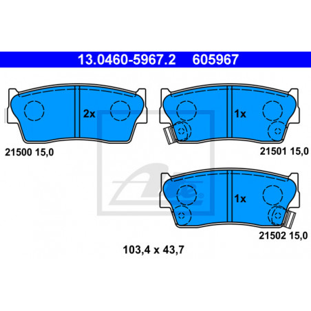 Jeu de quatre plaquettes de frein à disque ATE