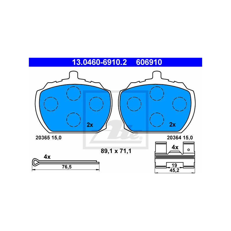 Jeu de quatre plaquettes de frein à disque ATE