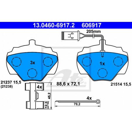 Jeu de quatre plaquettes de frein à disque ATE