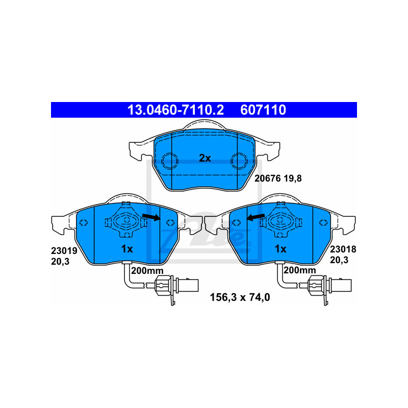Jeu de quatre plaquettes de frein à disque ATE