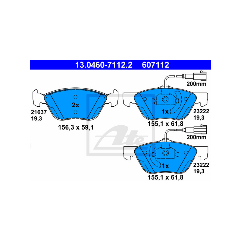 Jeu de quatre plaquettes de frein à disque ATE