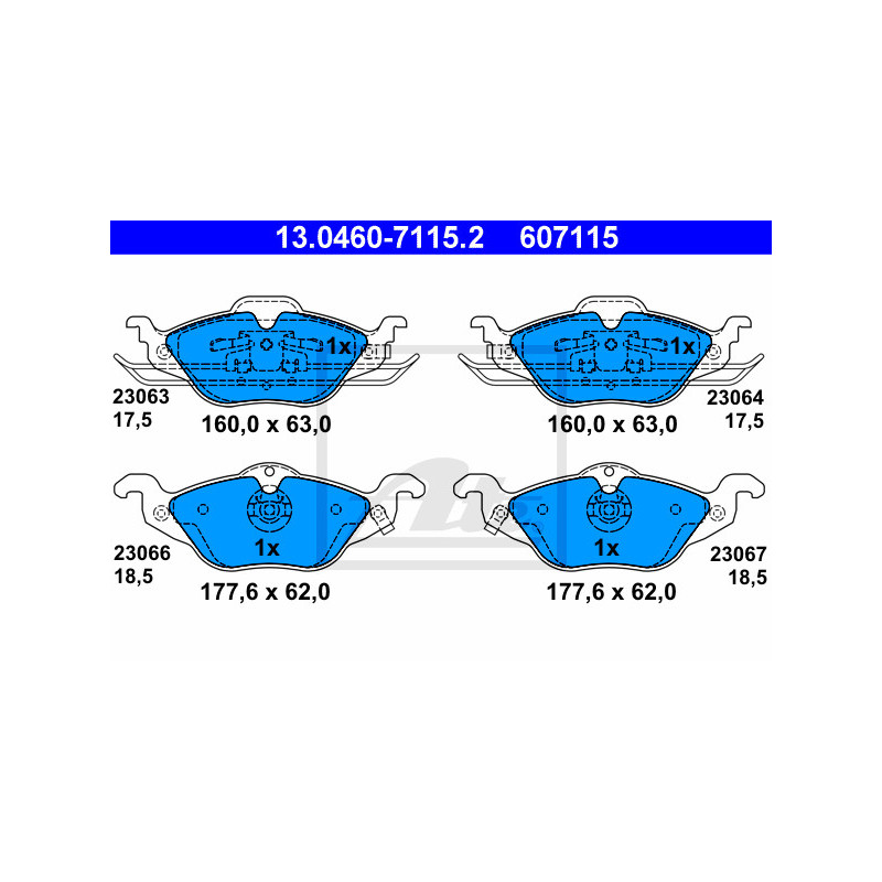 Jeu de quatre plaquettes de frein à disque ATE