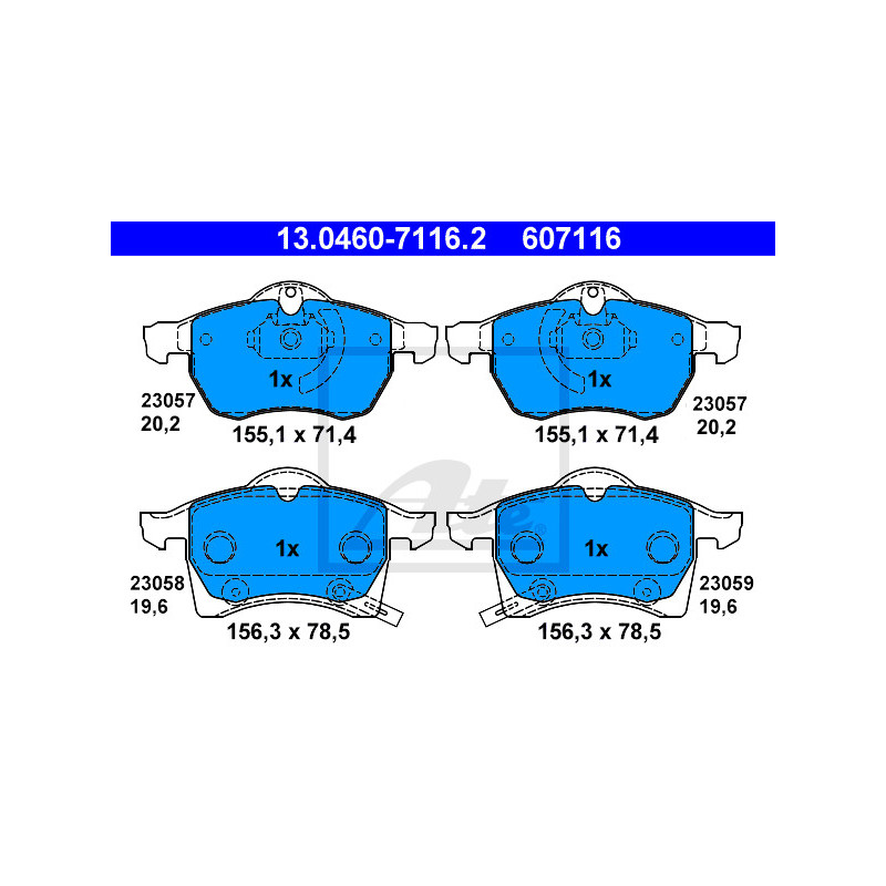 Jeu de quatre plaquettes de frein à disque ATE