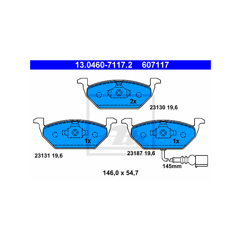 Jeu de quatre plaquettes de frein à disque ATE