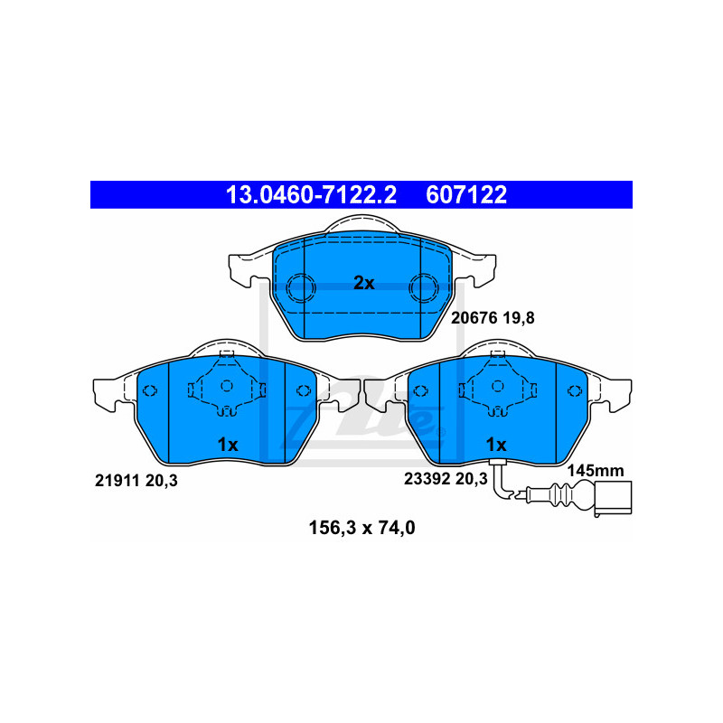 Jeu de quatre plaquettes de frein à disque ATE
