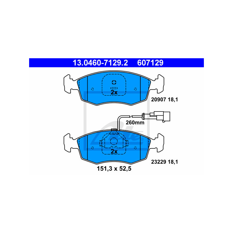 Jeu de quatre plaquettes de frein à disque ATE