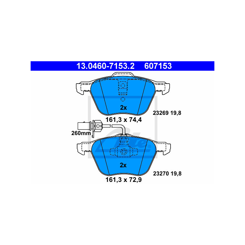 Jeu de quatre plaquettes de frein à disque ATE