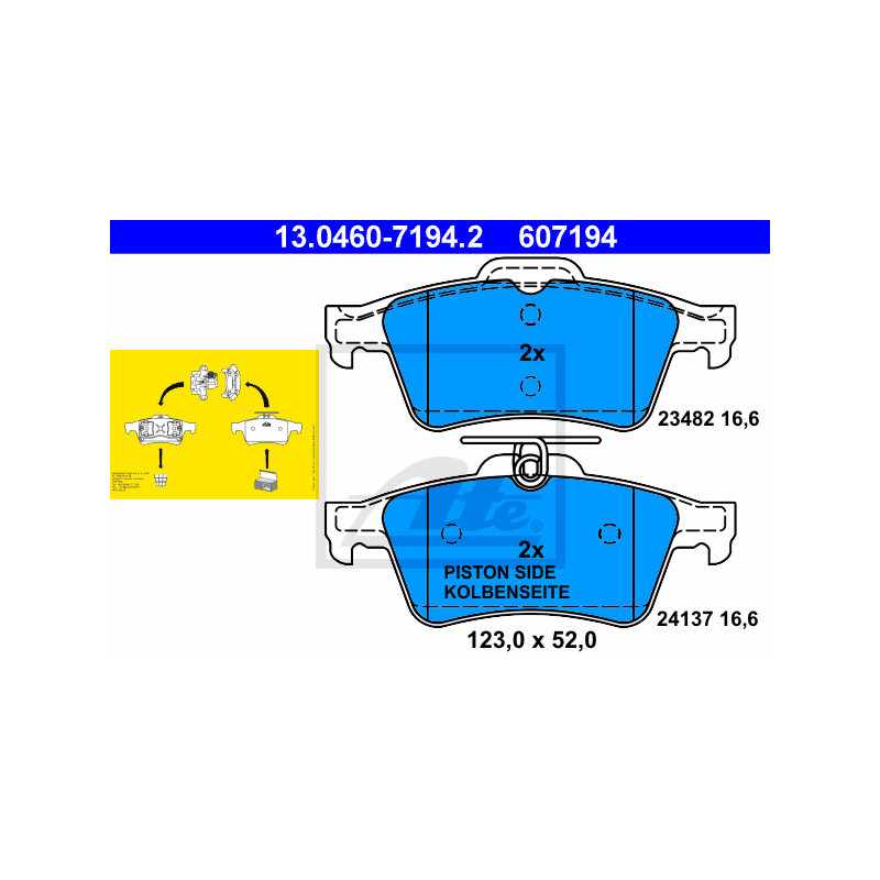 Jeu de quatre plaquettes de frein à disque ATE