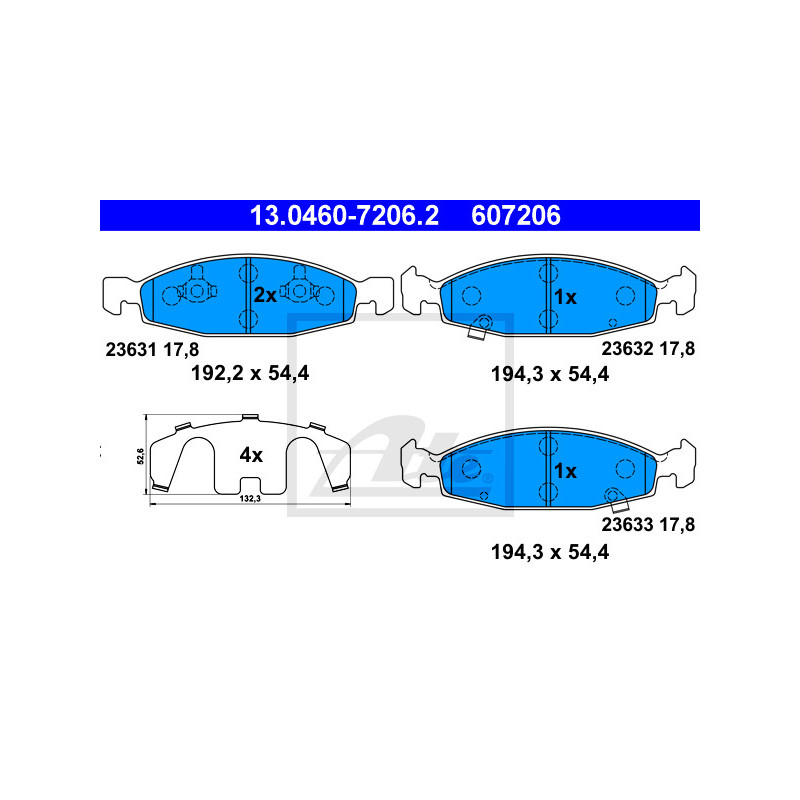 Jeu de quatre plaquettes de frein à disque ATE