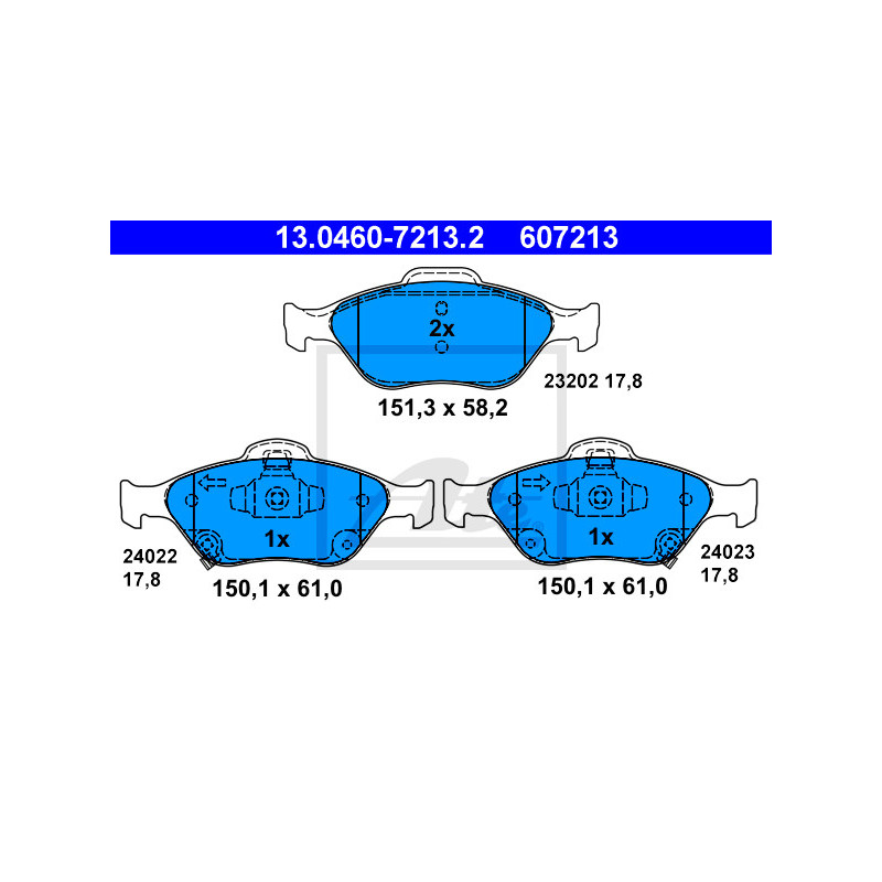 Jeu de quatre plaquettes de frein à disque ATE
