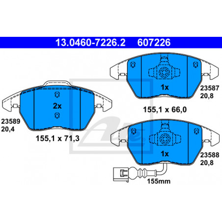 Jeu de quatre plaquettes de frein à disque ATE