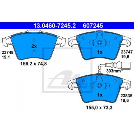 Jeu de quatre plaquettes de frein à disque ATE