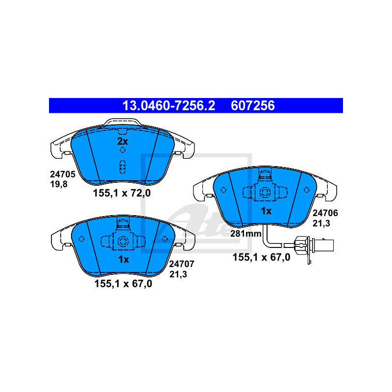 Jeu de quatre plaquettes de frein à disque ATE