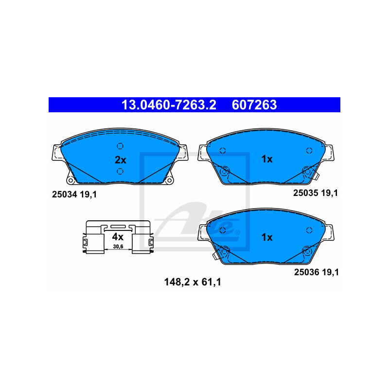 Jeu de quatre plaquettes de frein à disque ATE