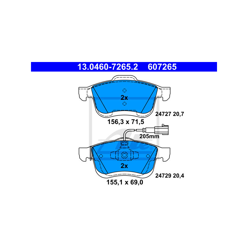 Jeu de quatre plaquettes de frein à disque ATE