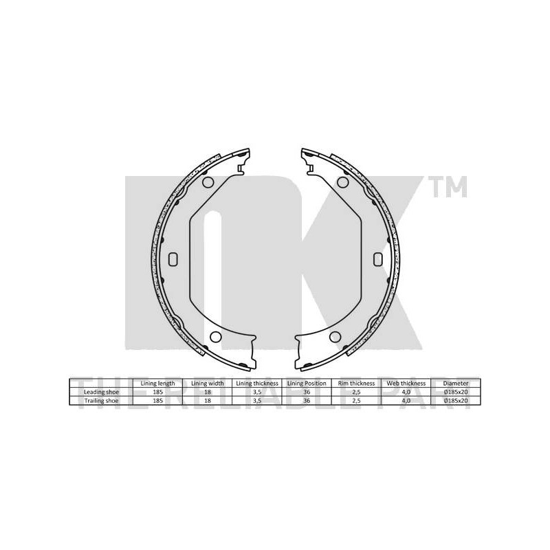 Jeu de mâchoires de frein (frein de stationnement) NK