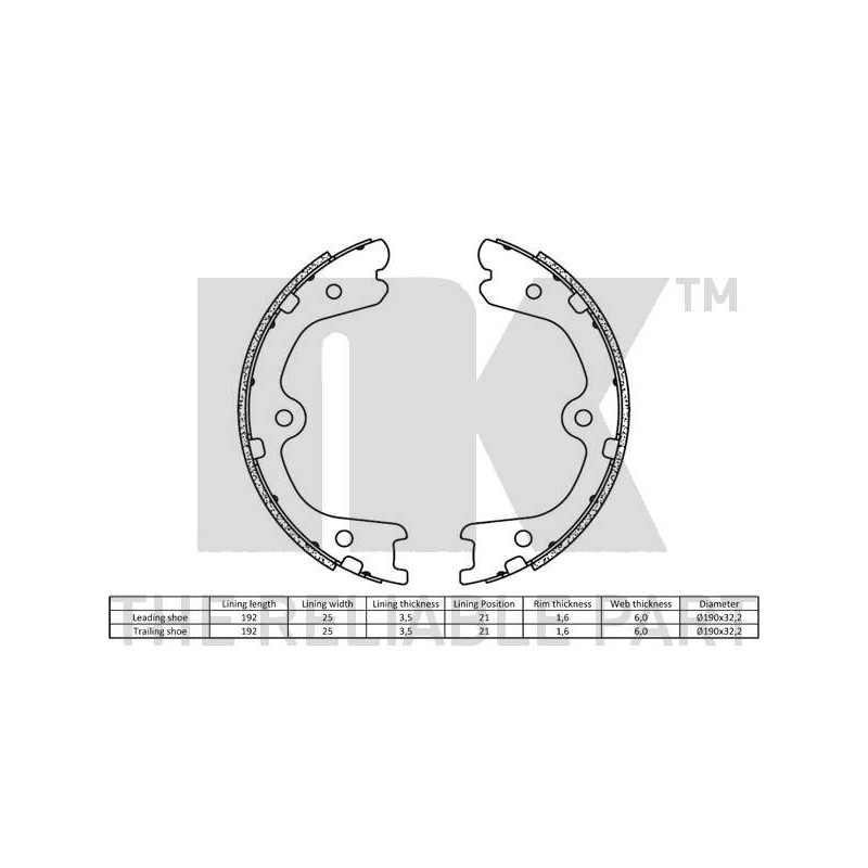 Jeu de mâchoires de frein (frein de stationnement) NK