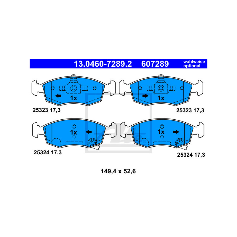 Jeu de quatre plaquettes de frein à disque ATE