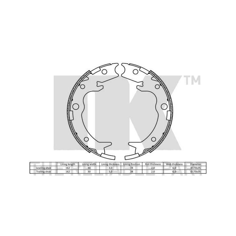 Jeu de mâchoires de frein (frein de stationnement) NK