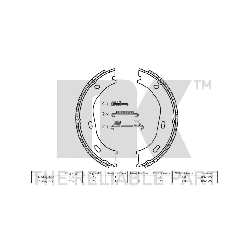 Jeu de mâchoires de frein (frein de stationnement) NK
