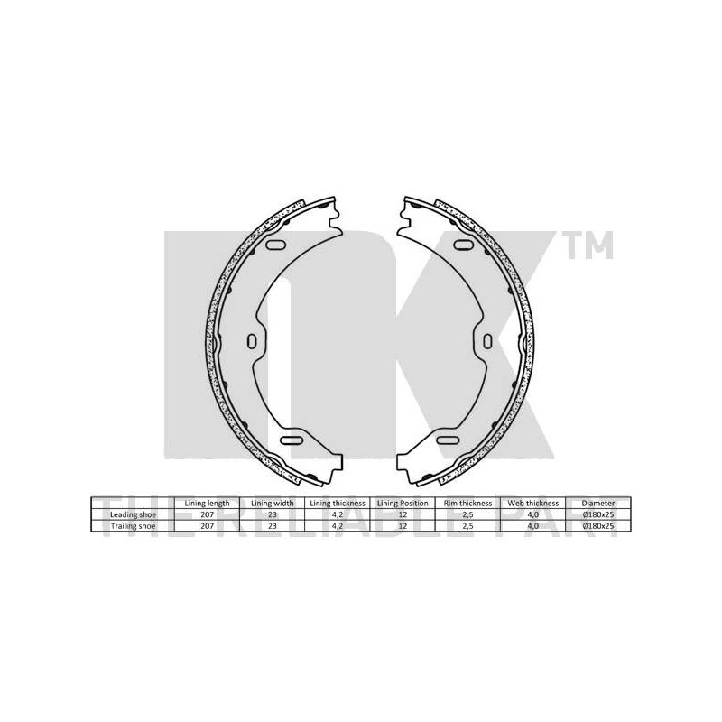 Jeu de mâchoires de frein (frein de stationnement) NK