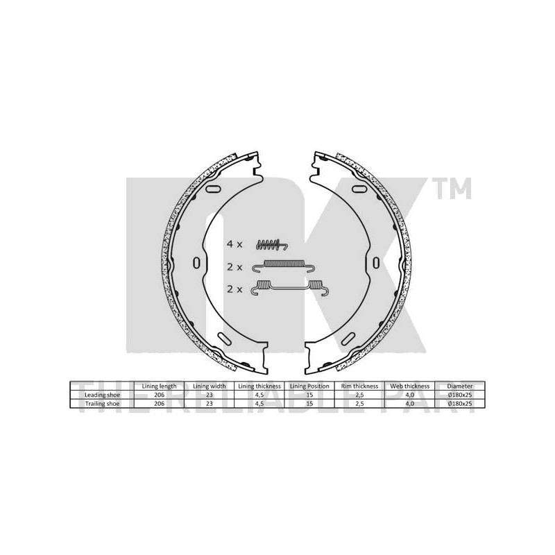 Jeu de mâchoires de frein (frein de stationnement) NK