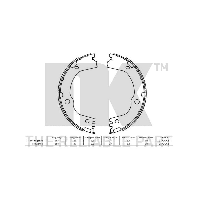 Jeu de mâchoires de frein (frein de stationnement) NK