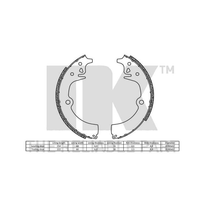 Jeu de mâchoires de frein (frein de stationnement) NK