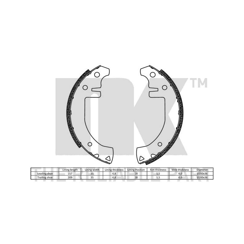 Jeu de mâchoires de frein (frein de stationnement) NK