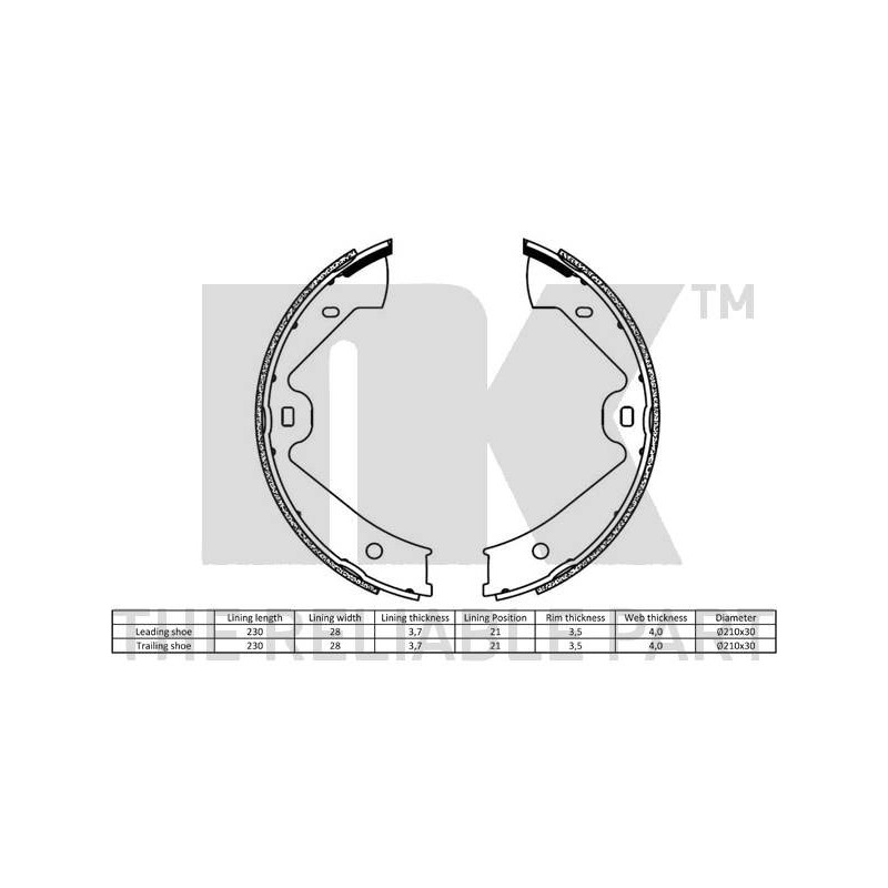Jeu de mâchoires de frein (frein de stationnement) NK