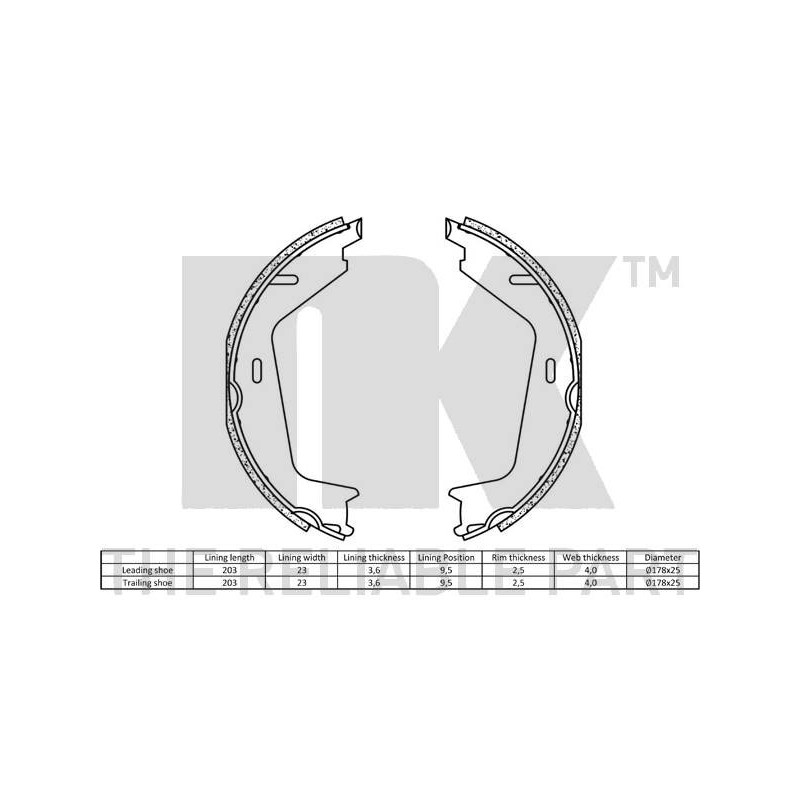 Jeu de mâchoires de frein (frein de stationnement) NK