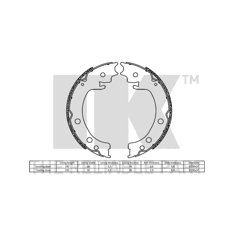 Jeu de mâchoires de frein (frein de stationnement) NK