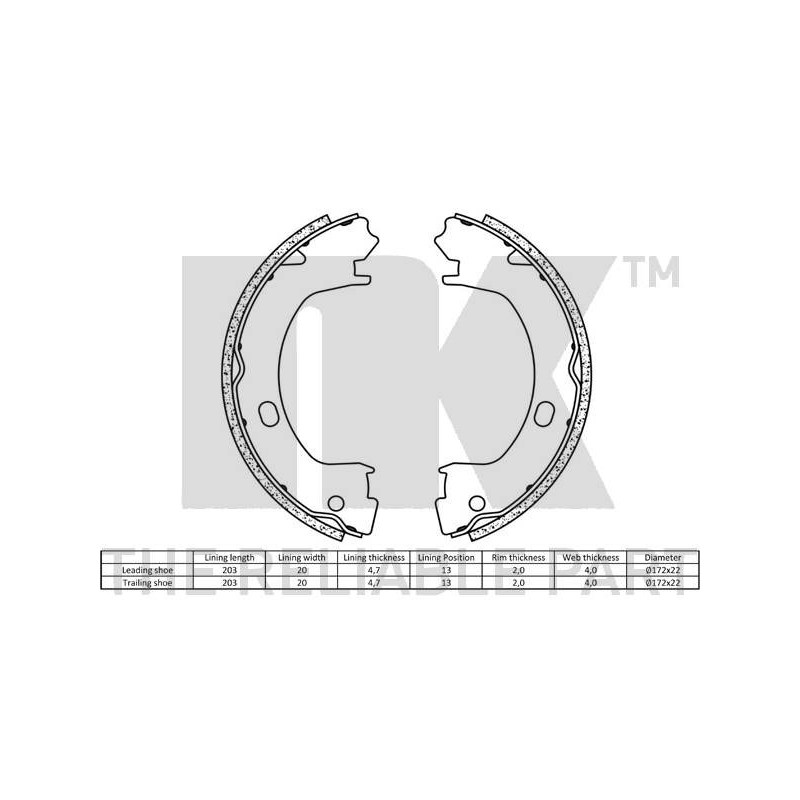 Jeu de mâchoires de frein (frein de stationnement) NK