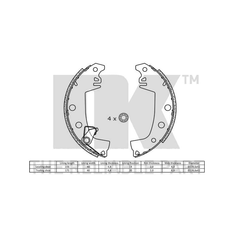 Jeu de mâchoires de frein (frein de stationnement) NK