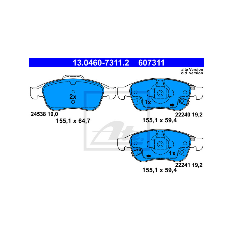 Jeu de quatre plaquettes de frein à disque ATE