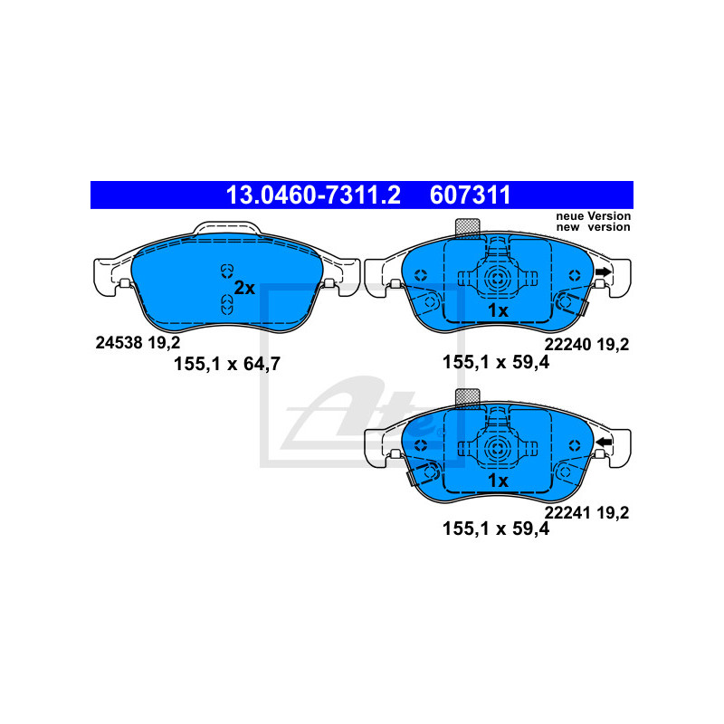 Jeu de quatre plaquettes de frein à disque ATE