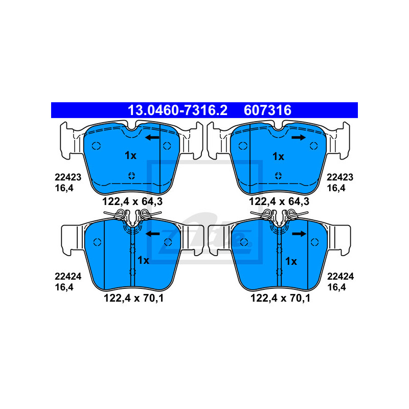 Jeu de quatre plaquettes de frein à disque ATE