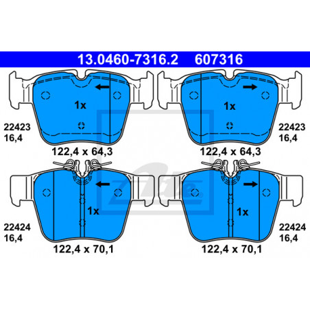Jeu de quatre plaquettes de frein à disque ATE