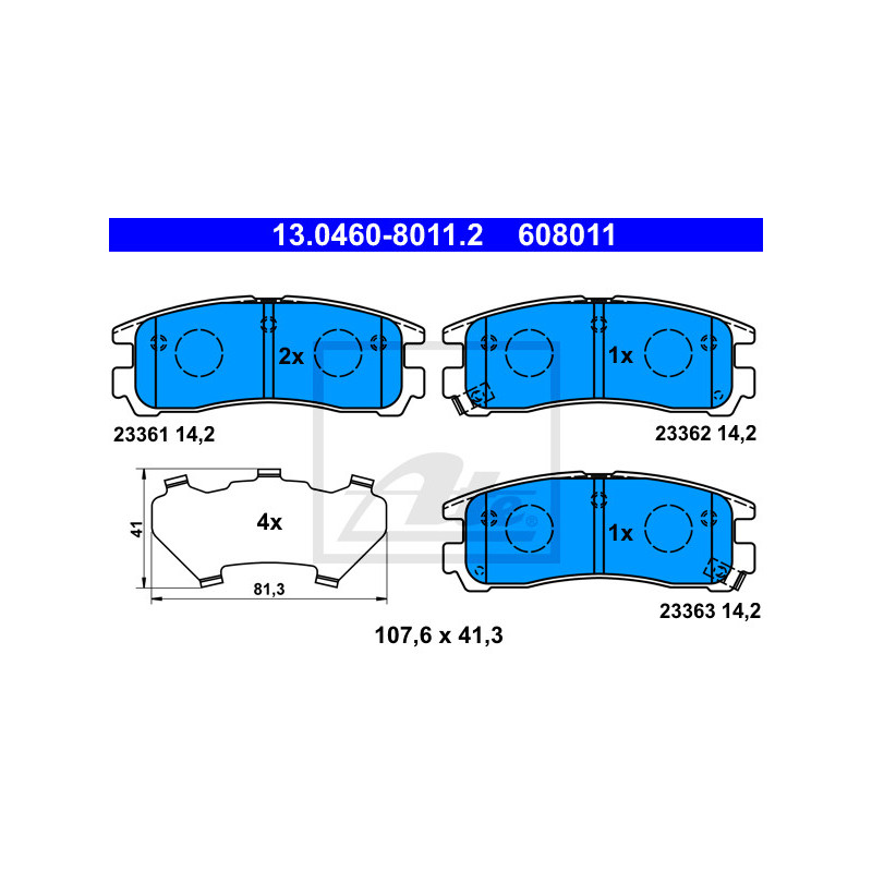 Jeu de quatre plaquettes de frein à disque ATE