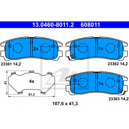 Jeu de quatre plaquettes de frein à disque ATE