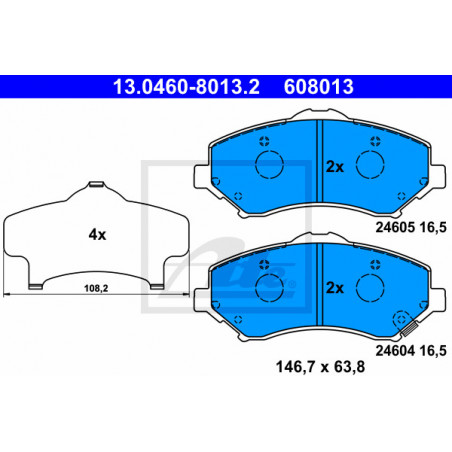 Jeu de quatre plaquettes de frein à disque ATE