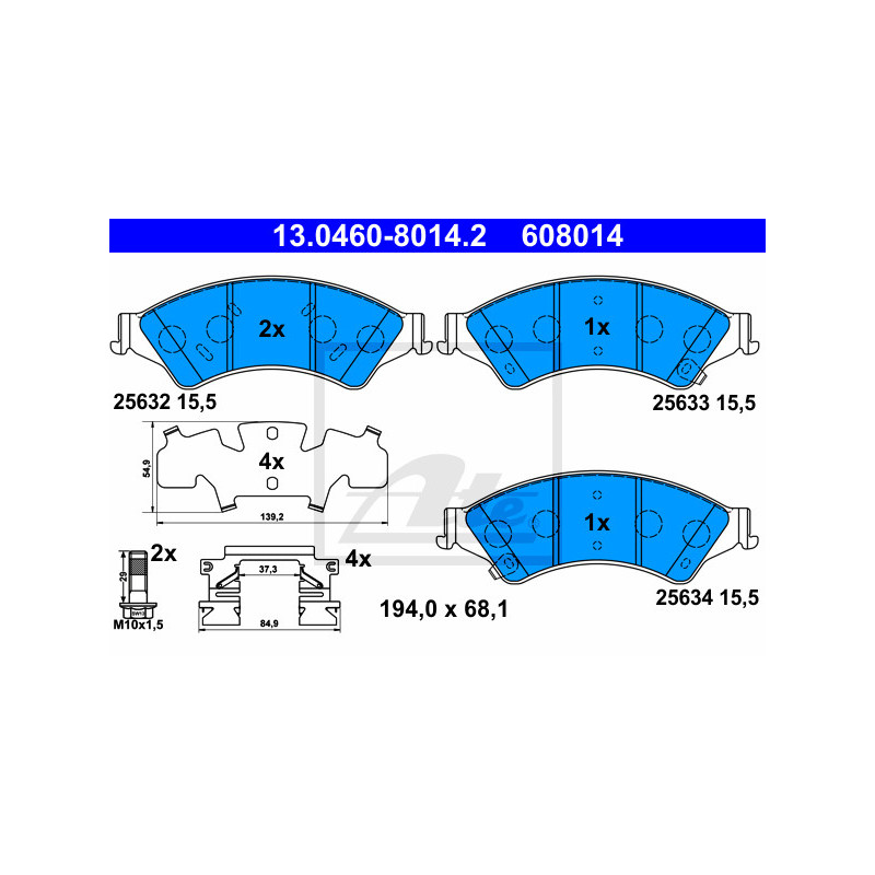 Jeu de quatre plaquettes de frein à disque ATE